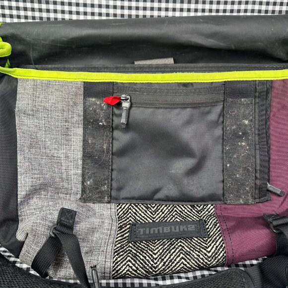 Timbuk2 Custom Black Herringbone Purple Green Messenger Travel Work Bag - Picture 5 of 6